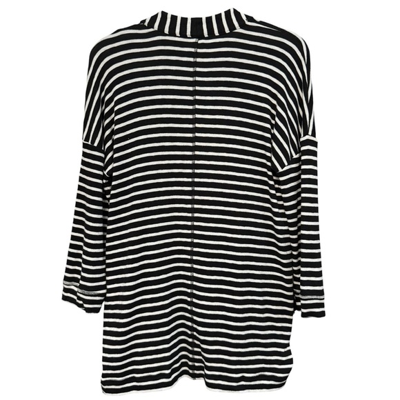 T by Talbots Striped Cardigan Women’s MP Black White Open Front Pockets - Picture 2 of 5